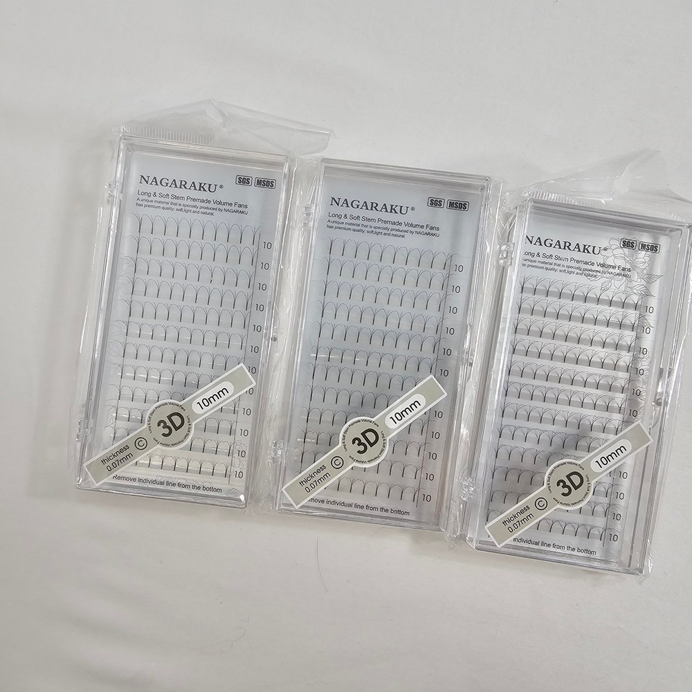 NAGARAKU 3 PACK - 3D - 10MM - 0.07 THICKNESS (120 Lash set per pack)